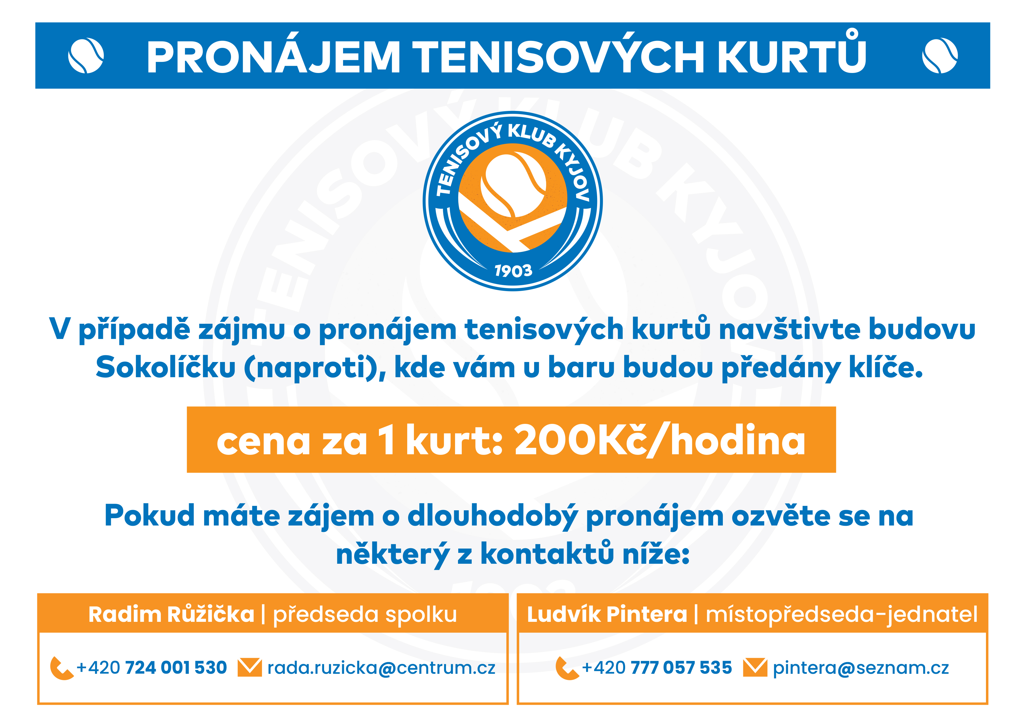 Pronájem kurtů pro veřejnost